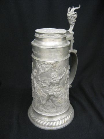 Appraisal: Pewter Stein Ornate Bas-Relief festive scenes dated tall