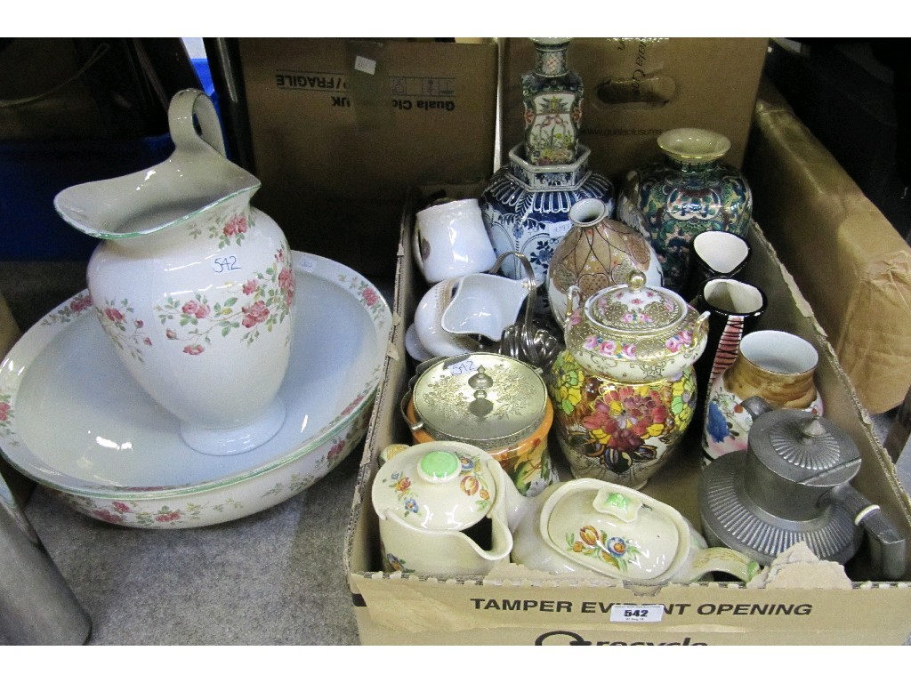 Appraisal: Lot comprising a florally decorated basin and ewer and a