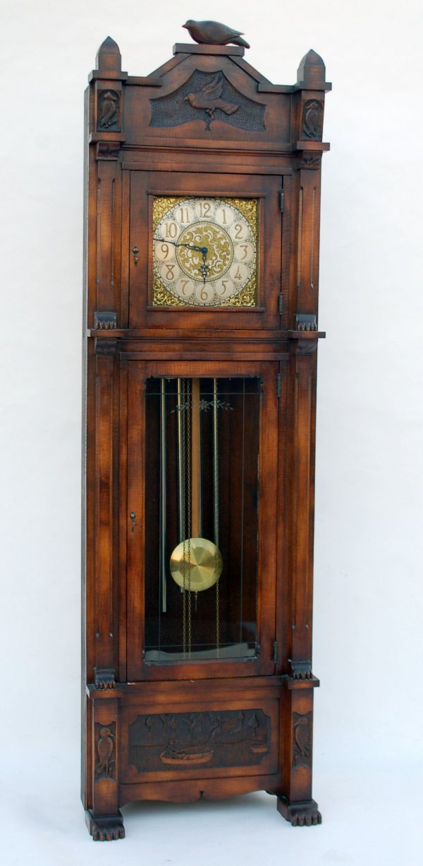 Appraisal: Folk art carved tall case clock by Frank Fahringer Niave