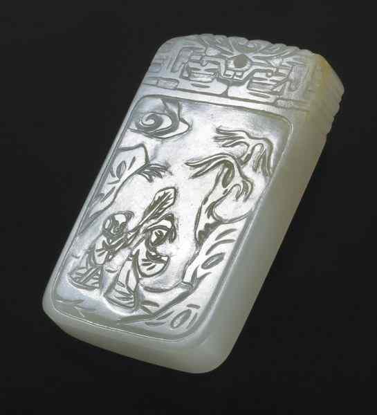 Appraisal: Chinese Qing carved white jade pendant one side depicting Mi