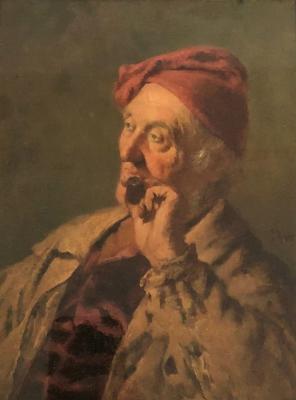 Appraisal: John P Burr - Man Smoking a Pipe half-length portrait