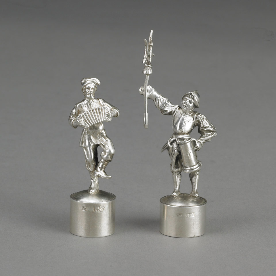 Appraisal: Two Russian Silver Figural Cork Finials probably Vasily Antonov Kostroma