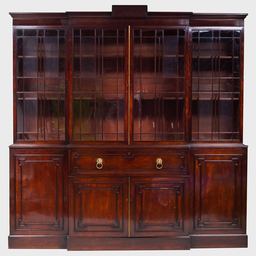 Appraisal: Fine Regency Mahogany Breakfront Bookcase In two parts the upper