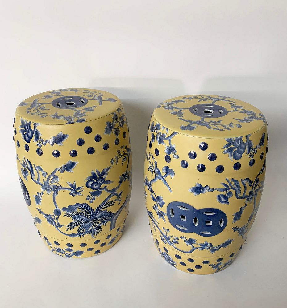 Appraisal: Pair of Yellow and Blue Glazed Chinese Porcelain Garden Stools