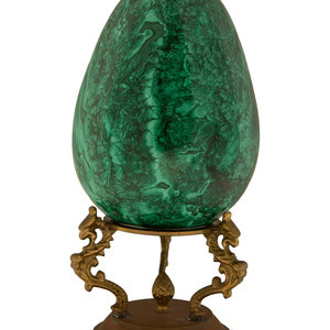 Appraisal: A Malachite Egg On Gilt Metal Stand TH CENTURY Height