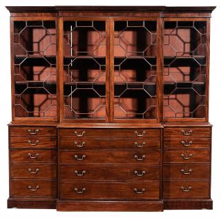 Appraisal: Georgian Figured Mahogany Breakfront Bookcase British th century figured veneers