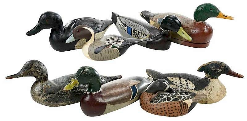 Appraisal: Eight Carved and Painted Duck Decoys American th century two