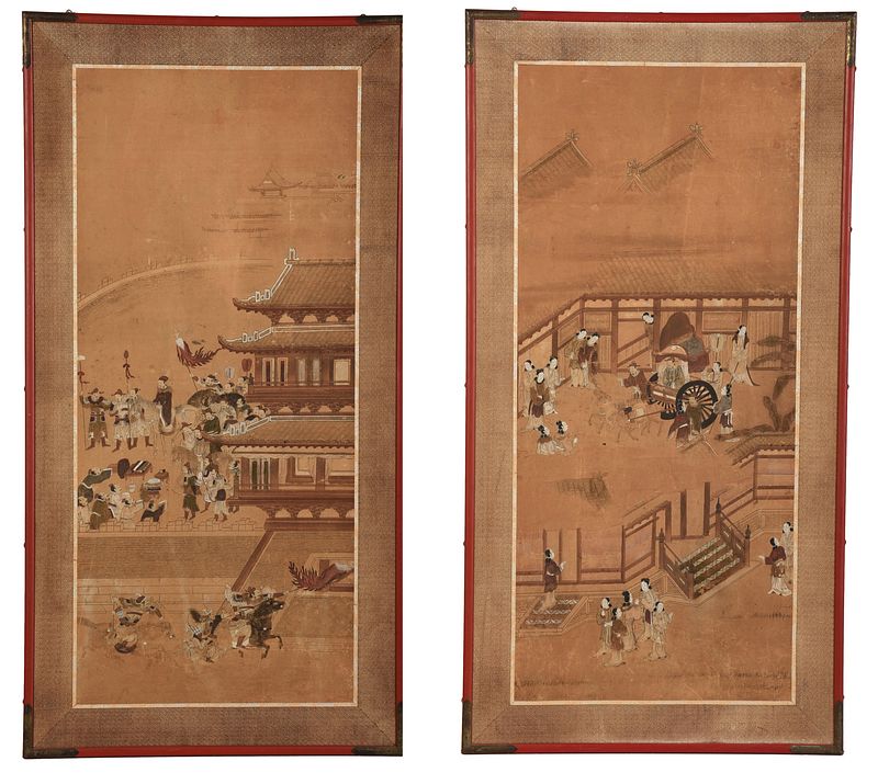 Appraisal: Pair of Early Asian Watercolors on Paper each variously depicting