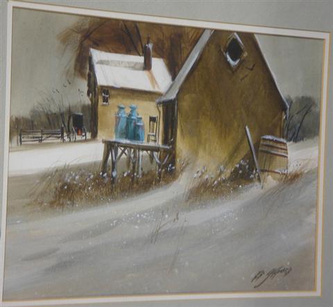 Appraisal: Ed Gifford watercolor Amish farm in winter x Estimate -