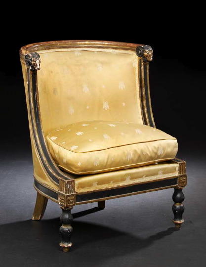 Appraisal: Rare Empire Ebonized and Giltwood Child's Tub Chair early th