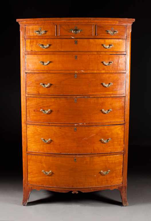 Appraisal: Federal cherry bow-front tall chest Pennsylvania circa three short drawers