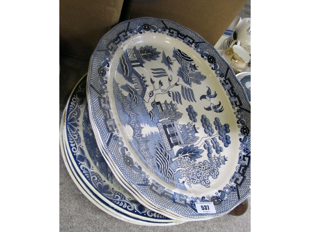 Appraisal: Lot comprising six blue and white platters