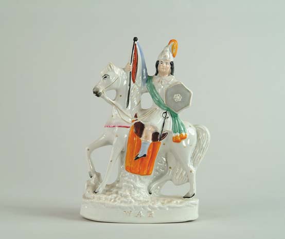 Appraisal: STAFFORDSHIRE FIGURAL GROUP WAR Man sits atop horseback on titled