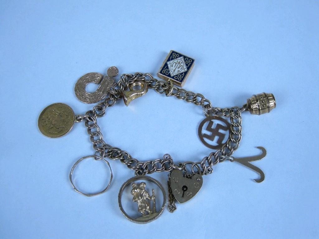 Appraisal: A fine double curb-link Bracelet with padlock fastener and nine