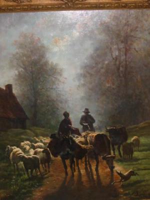 Appraisal: J DUPRE Moonlit Lane with Drovers and Animals signed on