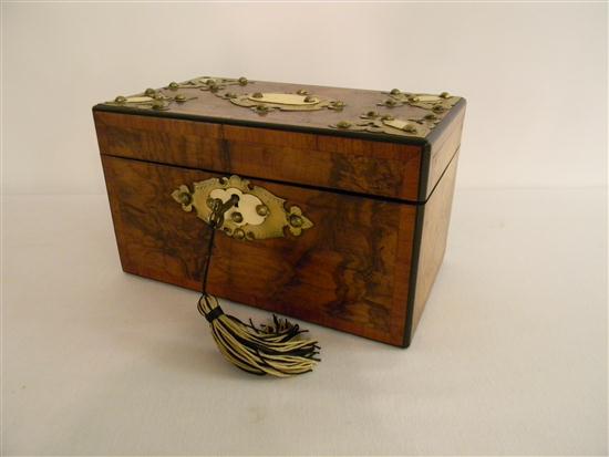 Appraisal: th C tea caddy bone and brass fittings two section