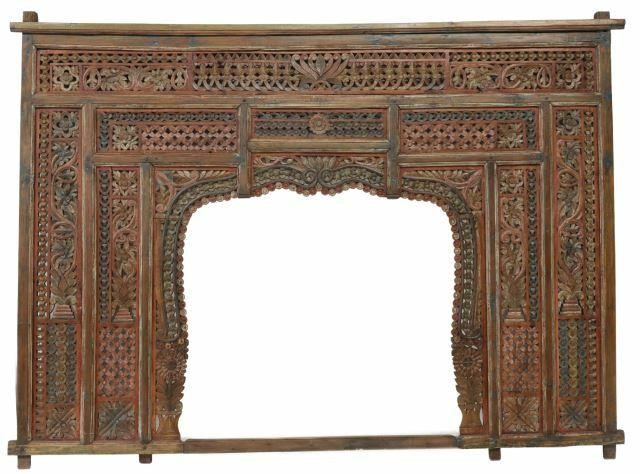 Appraisal: Southeast Asian carved hardwood architectural window frame or bed panel