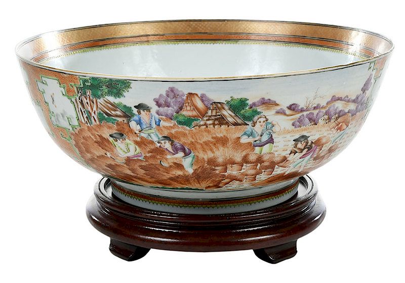 Appraisal: Chinese Export Punch Bowl th th century fine enameled harvest