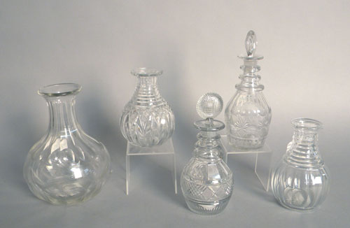 Appraisal: Five Anglo-Irish glass decanters carafes early mid th c -