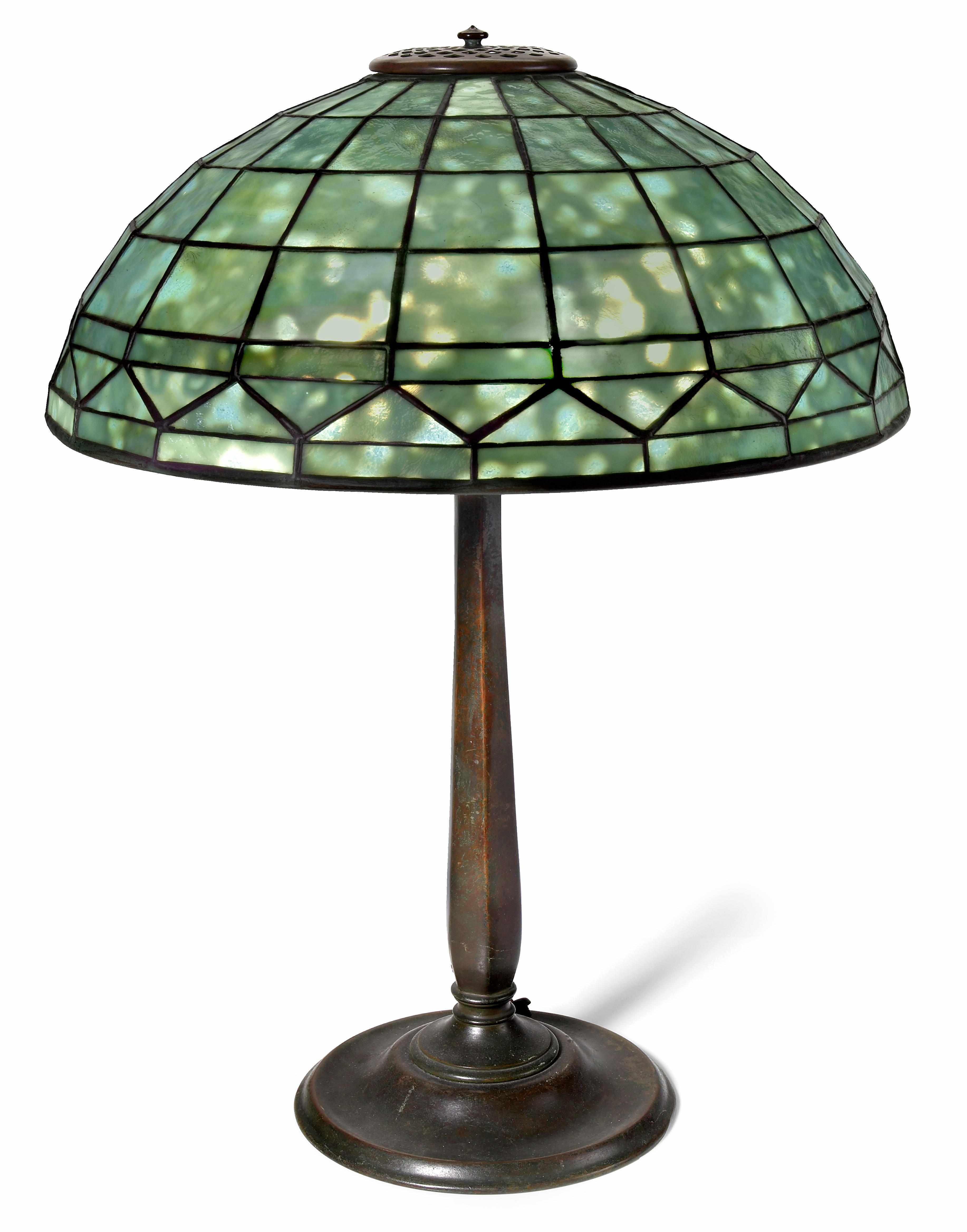 Appraisal: A Tiffany Studios Favrile glass and patinated bronze Geometric table