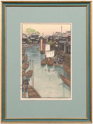 Appraisal: Toshi Yoshida woodblock print - Japanese harbor scene Urayasu signed