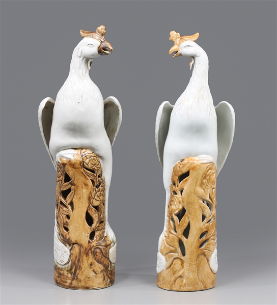 Appraisal: Pair of Chinese porcelain phoenix bird statues with openwork floral