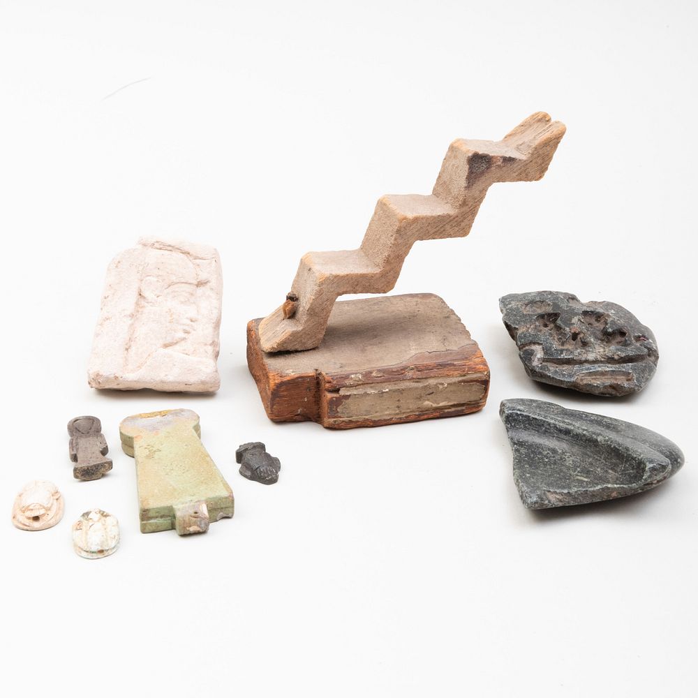 Appraisal: Group of Egyptian Artifacts Comprising A wood model of a