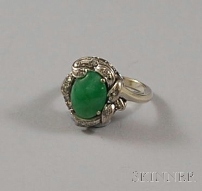 Appraisal: kt White Gold Jadeite and Diamond Ring prong-set with a