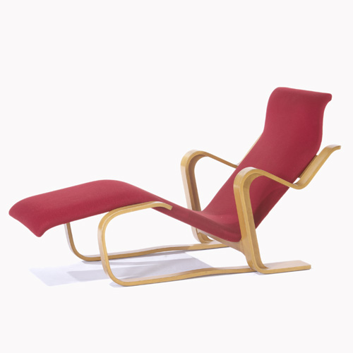 Appraisal: MARCEL BREUER KNOLL Molded plywood chaise lounge with velvet-upholstered seat