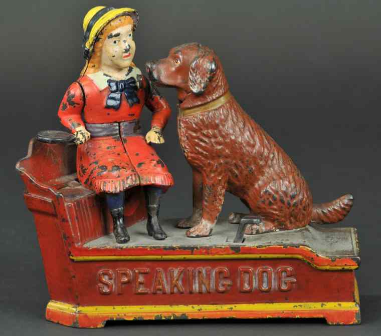 Appraisal: SPEAKING DOG MECHANICAL BANK Red dress Shepard Hardware Co designed