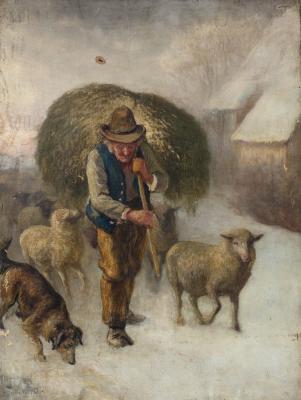 Appraisal: th Century English School Farmer Taking Hay to his Sheep