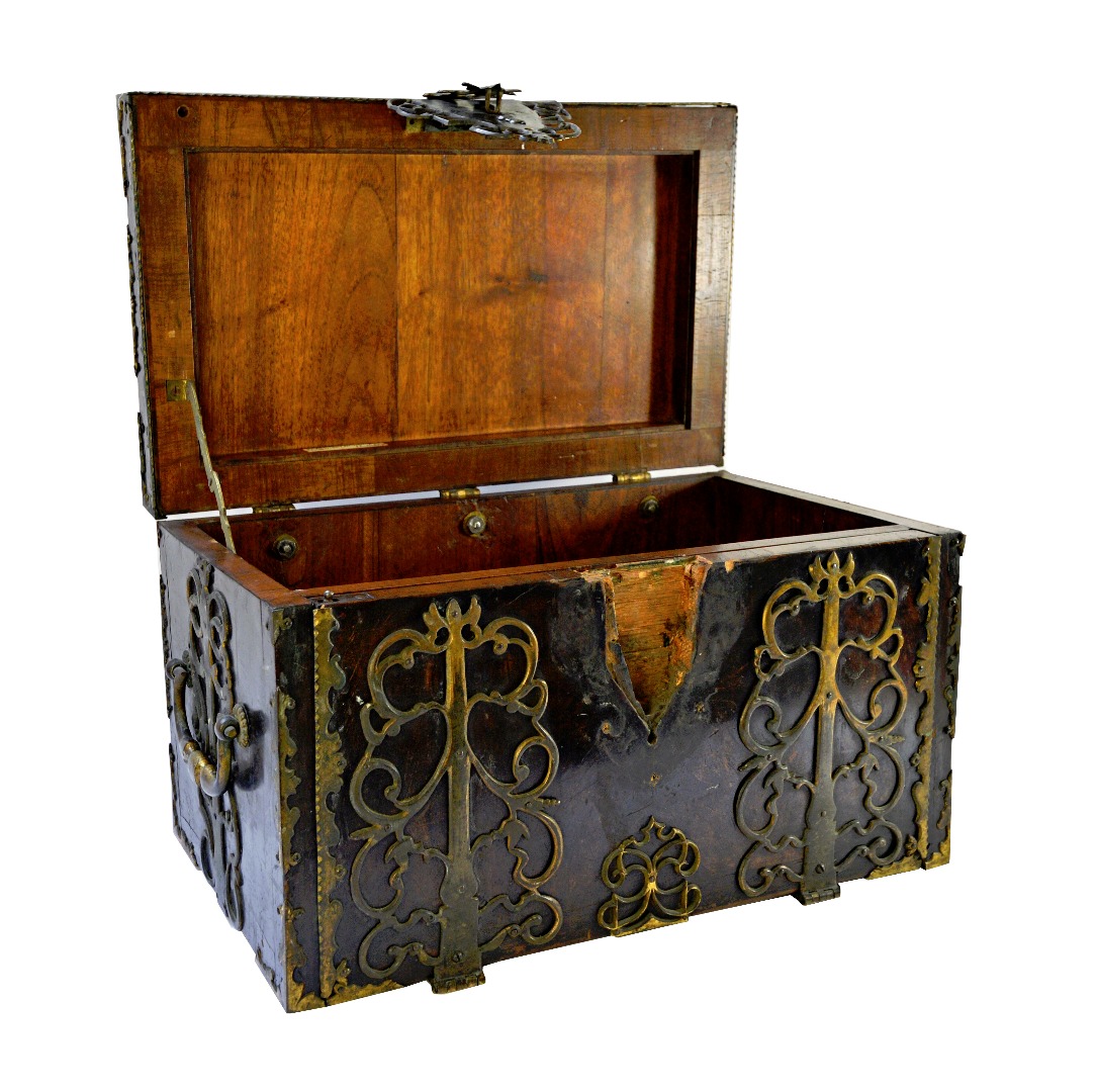 Appraisal: A th century and later walnut strong box with all