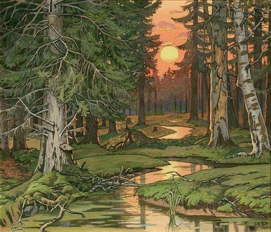 Appraisal: BILIBIN Ivan Yakovlevich Ivan Bilibine - Fairy Forest at Sunset