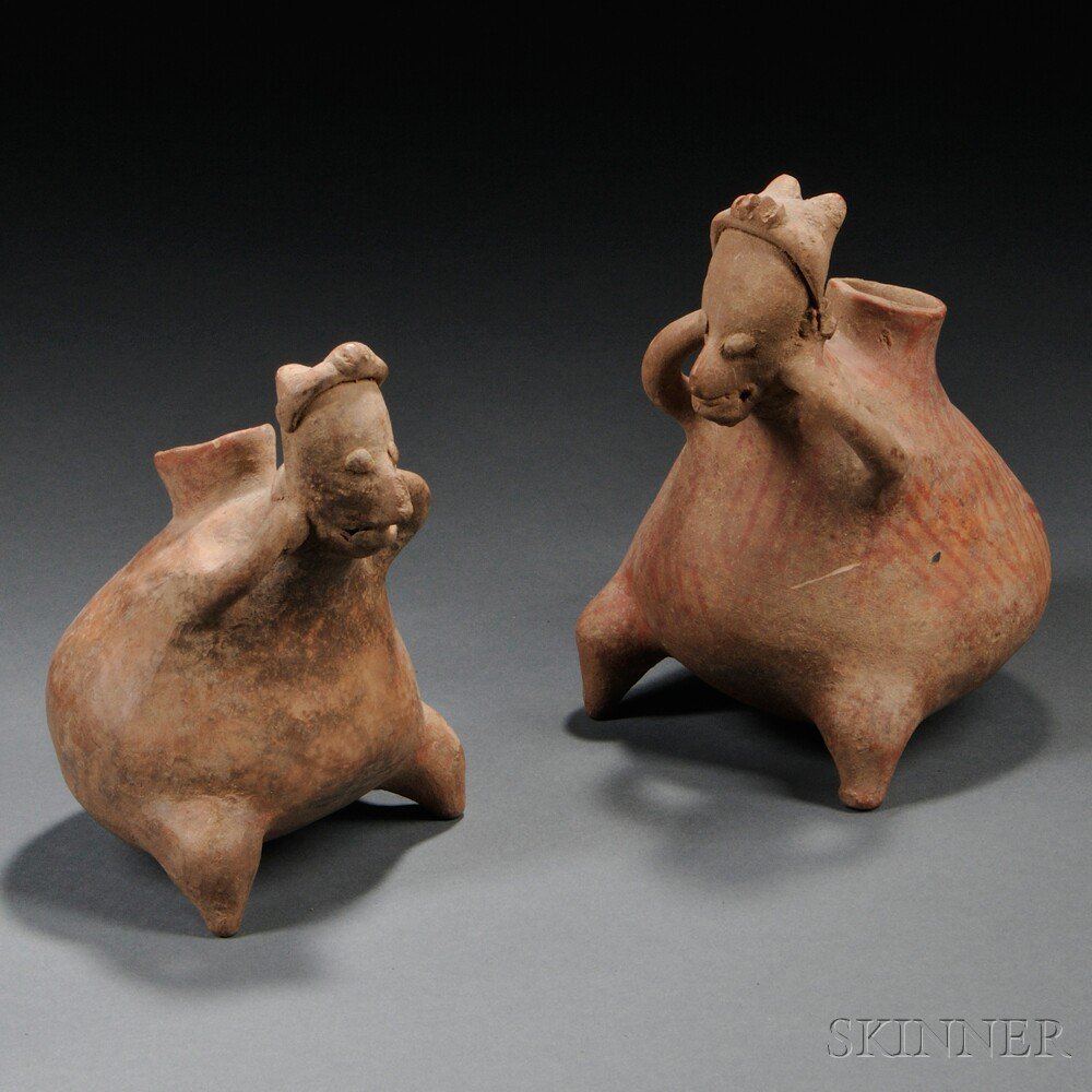 Appraisal: Two Pre-Columbian Pottery Vessels Mexico both stylized figures with hands