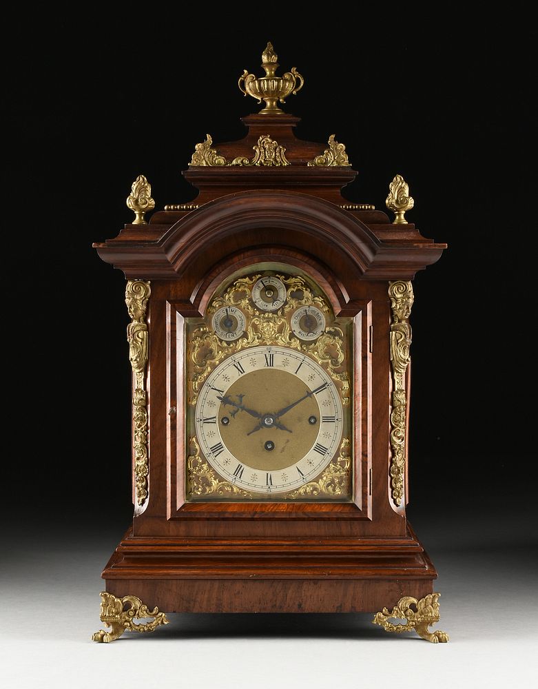 Appraisal: A GERMAN GILT BRASS MOUNTED WALNUT STRIKING BRACKET CLOCK TH