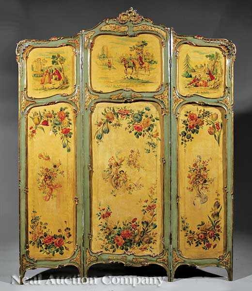 Appraisal: A Decorative Three-Panel Folding Screen in the Rococo Taste the