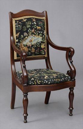 Appraisal: CHARLES X CHILD'S FAUTEUIL The mahogany frame with boxwood inlay