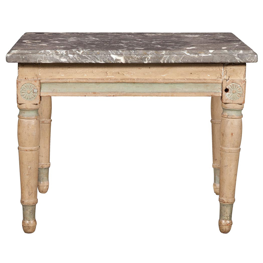 Appraisal: Directoire Gray and Blue Painted Low Table The later square