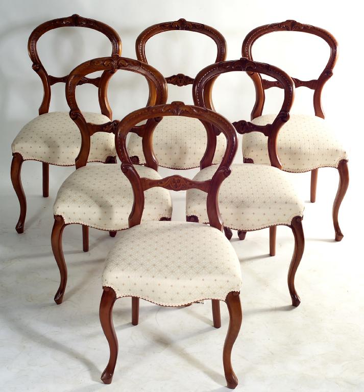 Appraisal: SET OF SIX VICTORIAN WALNUT BALLOON BACK CHAIRS of characteristic