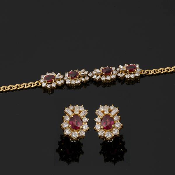 Appraisal: A ruby diamond and k gold bracelet together with a