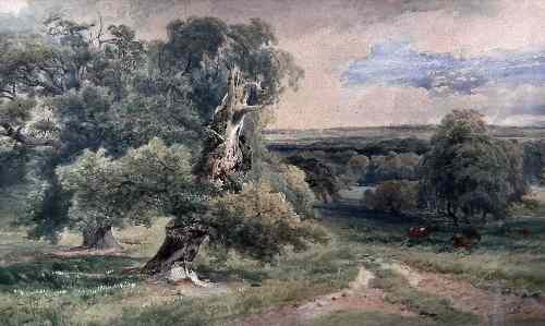 Appraisal: David Cox - - Watercolour - Wooded valley landscape with