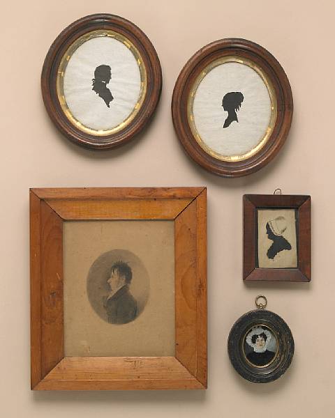 Appraisal: A group of miniatures Comprising a pair of cut silhouette