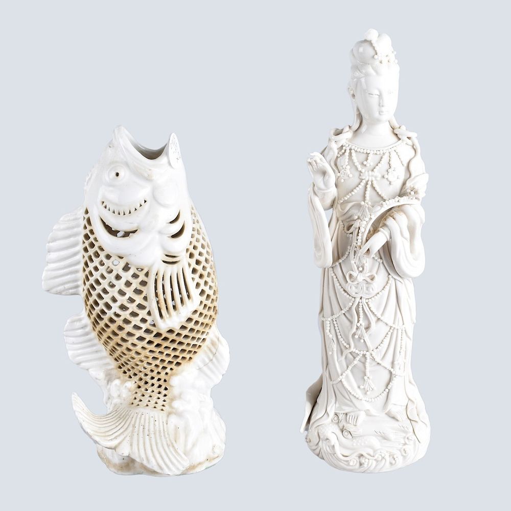 Appraisal: Two Piece Lot Two Piece Chinese Lot Guanyin and Koi