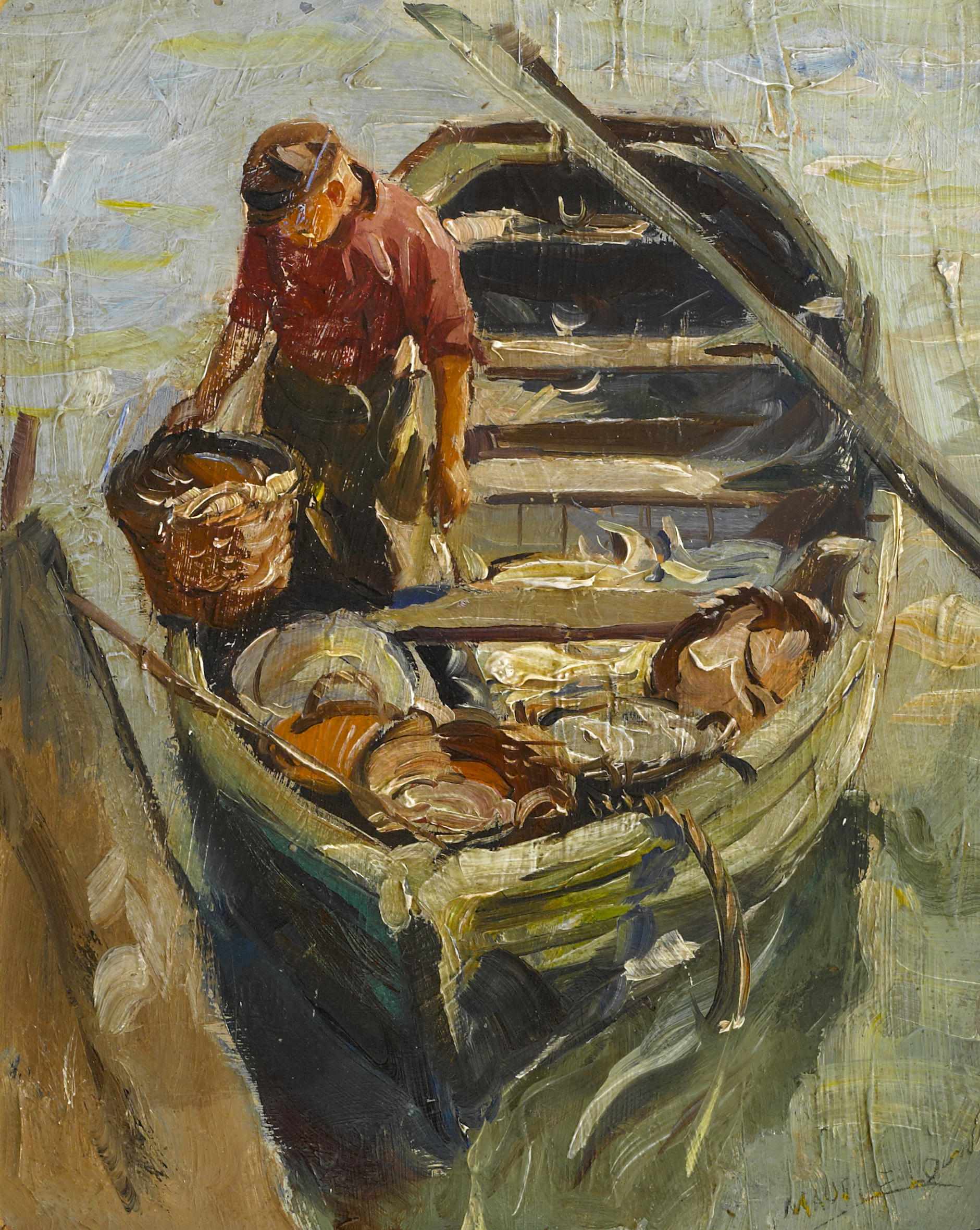 Appraisal: Maurice Logan American - Fisherman bringing in his catch signed