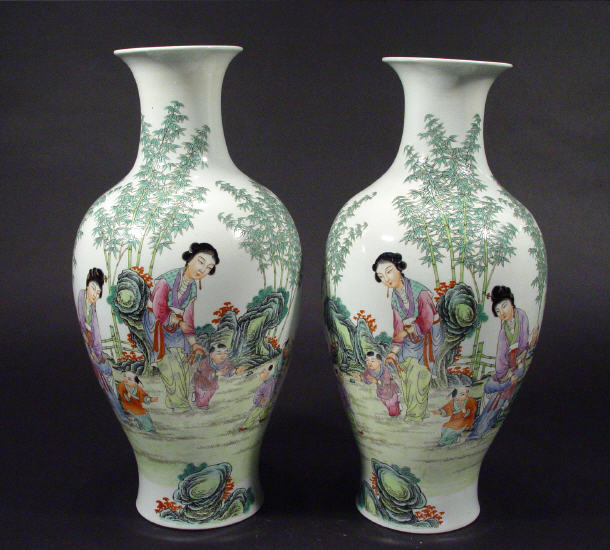 Appraisal: Two Chinese famille rose porcelain vases hand painted with geisha