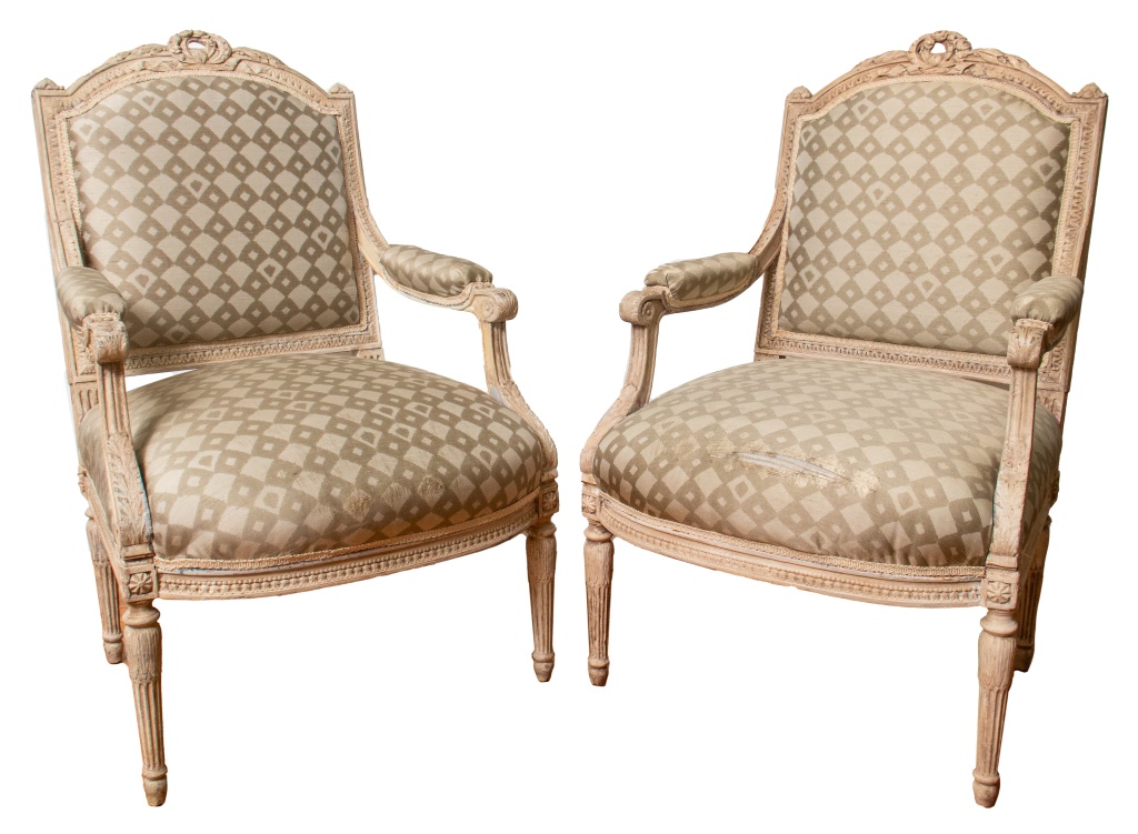 Appraisal: LOUIS XVI MANNER WOOD ARMCHAIRS PAIR Pair of Louis XVI