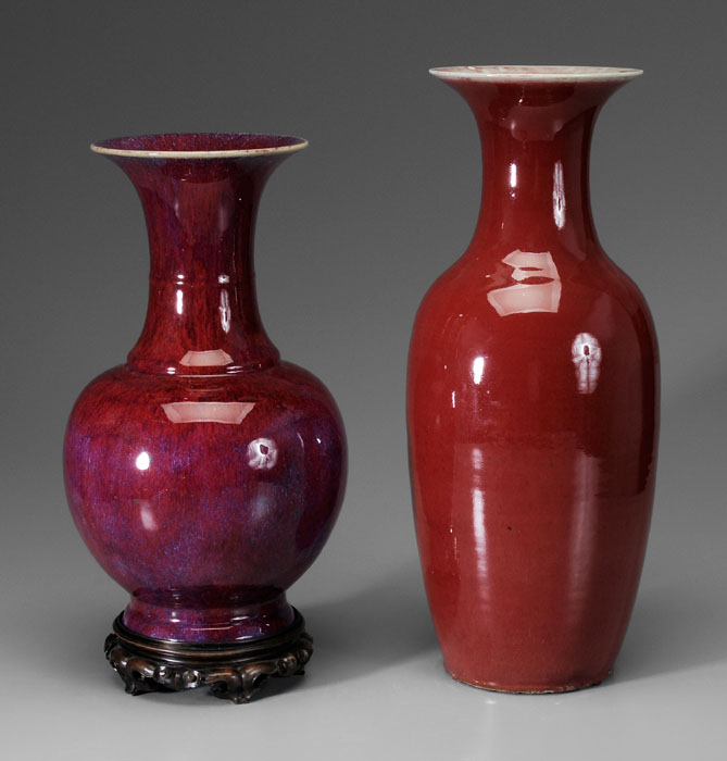 Appraisal: Two Copper-Red Porcelain Vases Chinese one with rich strawberry glaze