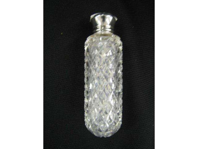 Appraisal: Victorian Sterling Silver Cut Glass Perfume Bottle strawberry diamond pattern