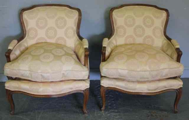 Appraisal: Pair of Louis XV Style Down Filled Bergeres Nice quality