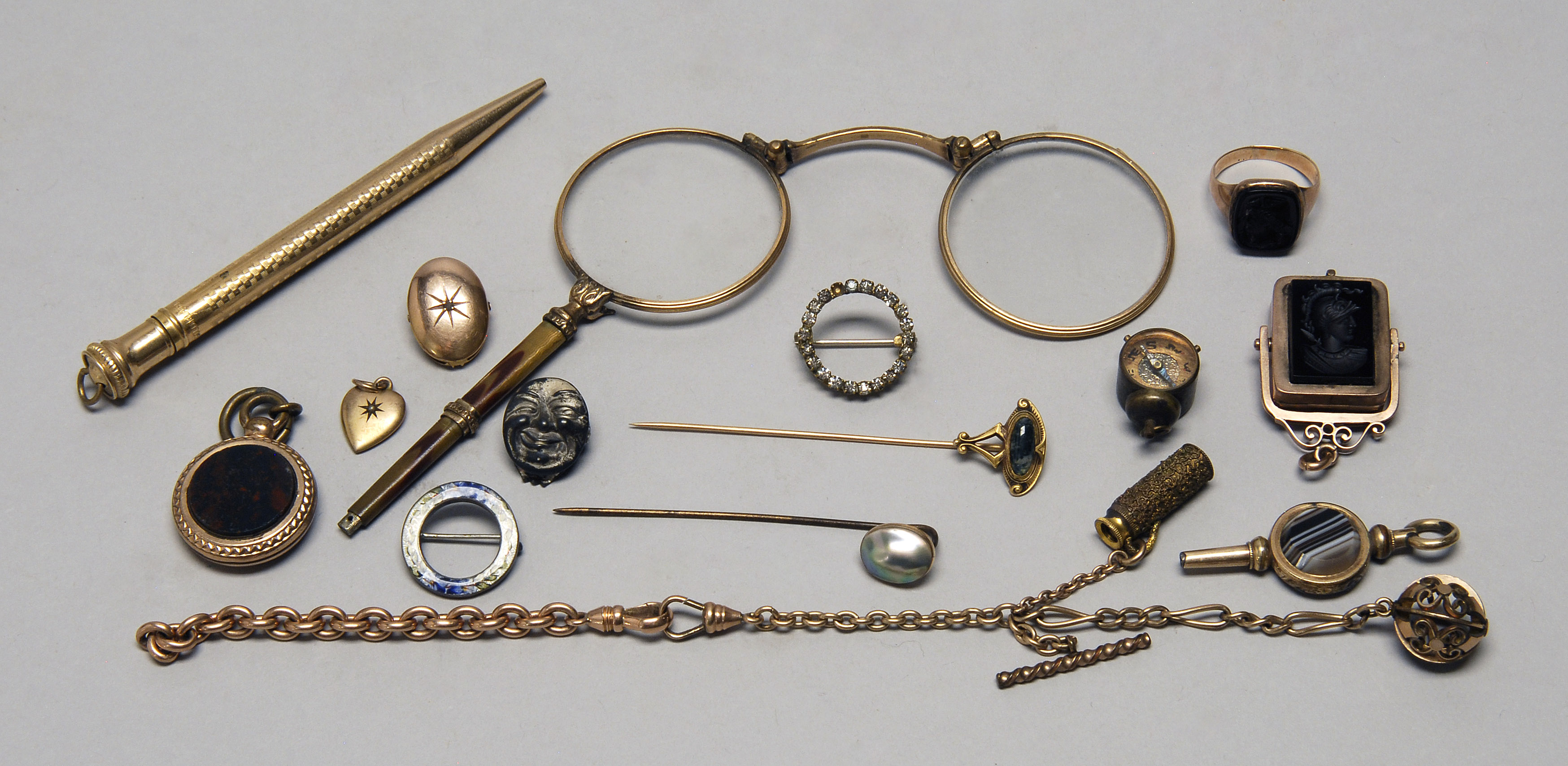 Appraisal: FIFTEEN PIECES OF VICTORIAN AND EDWARDIAN JEWELRY AND PERSONAL ITEMS